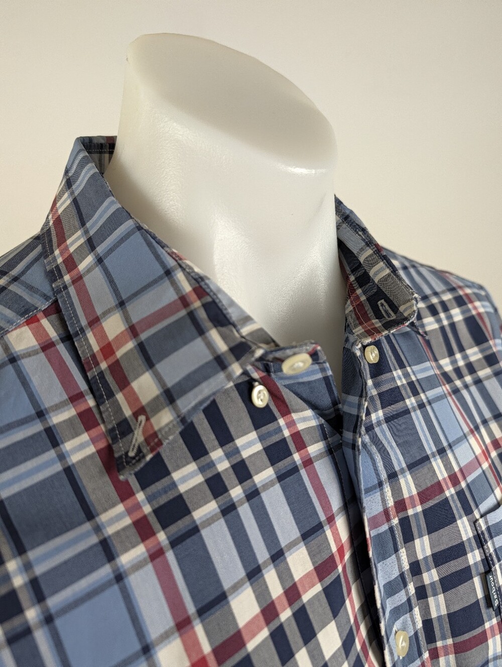 Barbour Blue and White Plaid Short-Sleeve Button-Down Shirt - Picture 2 of 10